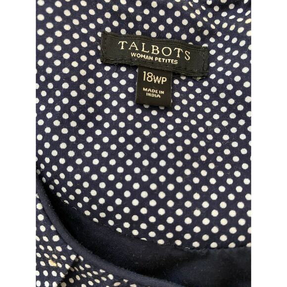 Talbots Petite Woman 18WP Blue White Polka Dot Pleated A-Line Dress - Picture 4 of 5